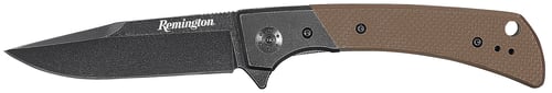 Remington Accessories 15667 EDC  Folding Drop Point Stonewashed D2 Steel Blade Tan G10 Handle