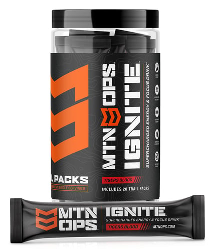 IGNITE TIGERS BLOOD TRAILIgnite Trail Supercharged Energy & Focus Blood Trail - Trail Packs - Smooth Sustained Energy - NO CRASH - Mental Focus, Clarity & Cognitive Function - Cardiovascular Endurance 20 plus Hours of Nitric Oxide Boost - 45 Servings per Tub - 1 Sccular Endurance 20 plus Hours of Nitric Oxide Boost - 45 Servings per Tub - 1 Scoop Servingoop Serving