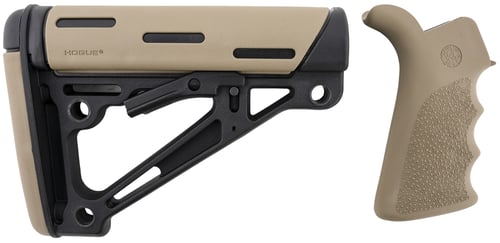 Hogue 15356 OverMolded Collapsible Buttstock Black Synthetic Flat Dark Earth OverMolded Rubber & Flat Dark Earth Rubber Finger Grooved Grip for AR-15, M16 with Mil-Spec Buffer Tube (Tube Not Included)