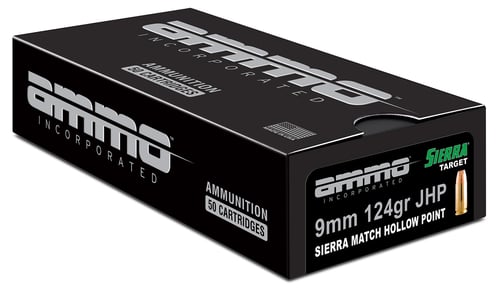 Ammo Inc 9124JHPSRR50 Signature  9mm Luger 124 gr Sierra Match Jacket Hollow Point 50 Per Box/ 20 Case