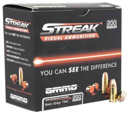 Ammo Inc 9124TMCSTRKRED200 Streak Visual (RED)  9mm Luger 124 gr Total Metal Case 200 Per Box/ 5 Case