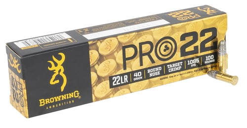 Browning Ammo B194122101 Pro22  22 LR 40 gr Lead Round Nose 100 Per Box/ 20 Case