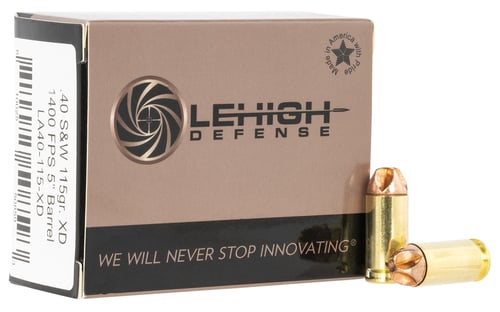 Lehigh Defense LA40115XD Xtreme Defense  40 S&W 115 gr Lehigh Defense XD FMT 20 Per Box/ 10 Case