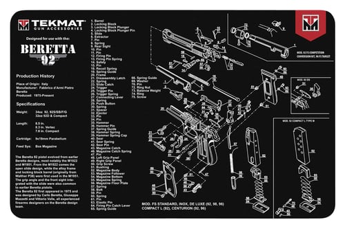 TEKMAT BERETTA 92 - 11X17INBeretta 92-M9 Cleaning Mat Black - 11x17