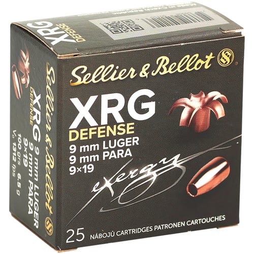 Sellier & Bellot XRG Defense Handgun Ammuntion 9mm 100gr HP 1312 fps 25/rd