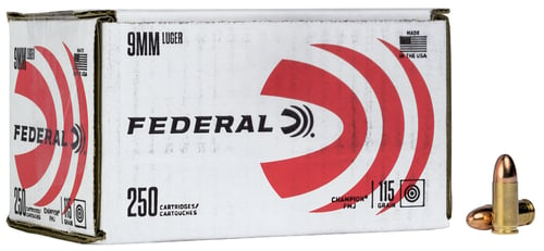 Federal C9115A250 Champion Training 9mm Luger 115 gr Full Metal Jacket 250 Per Box/ 4 Case