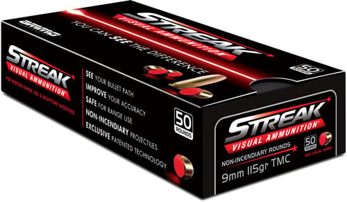 Ammo Inc 9115TMCSTRKRED50 Streak Visual (RED)  9mm Luger 115 gr Total Metal Case 50 Per Box/ 20 Case