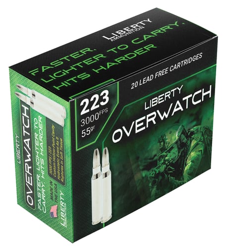 Liberty Overwatch Rifle Ammunition .223 Rem 55gr HP 2150 fps 3000 fps 20/ct