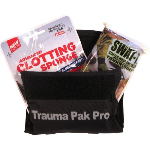 TRAUMA PAK PRO W/QUIKCLOT & SWAT TTrauma Pack Pro with QuikClot & Swat-T Black - Stop Bleeding Fast! - Critical First Aid Information - Made for Tactical First Response - Personal Protection - A Tourniquet Anyone Can Safely Use!Tourniquet Anyone Can Safely Use!