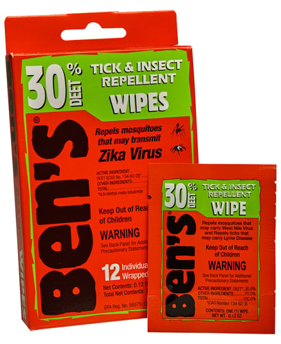 Bens 00067085 30  Odorless Scent Wipes Repels Ticks & Biting Insects 12