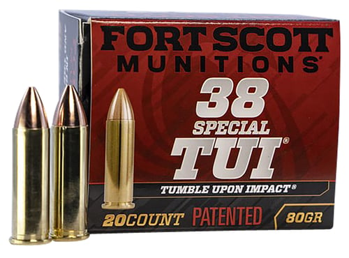 Fort Scott Munitions 38SPL080SCV Tumble Upon Impact (TUI)  38 Special +P 80 gr Solid Copper Spun 20 Per Box/ 25 Case