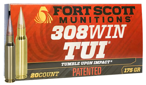 Fort Scott Munitions 308175SCV2 Tumble Upon Impact (TUI) Rifle 308 Win 175 gr Solid Copper Spun 20 Per Box/ 10 Case