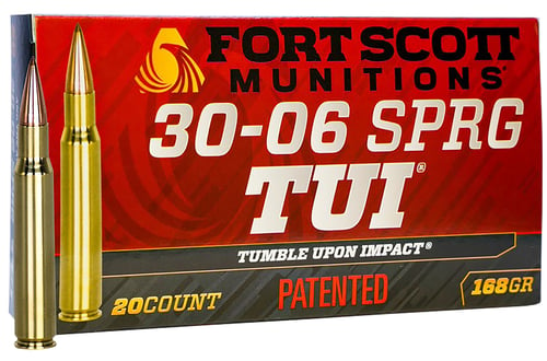 Fort Scott Munitions 3006168SCV Tumble Upon Impact (TUI) Rifle 30-06 Springfield 168 gr Solid Copper Spun 20 Per Box/ 10 Case