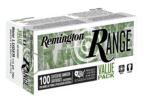 Remington Ammunition R23979 Range Value Pack 9mm Luger 115 gr Full Metal Jacket 100 Per Box/ 5 Case