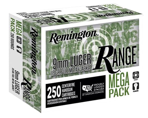 Remington Ammunition R23965 Range Mega Pack 9mm Luger 115 gr Full Metal Jacket 250 Per Box/ 4 Case