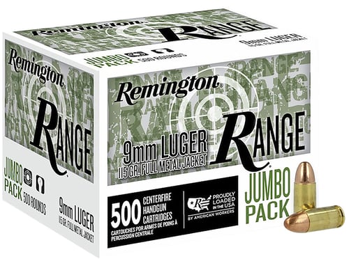 Remington Ammunition R27779 Range Jumbo Pack 9mm Luger 115 gr Full Metal Jacket/ 500 Per Box