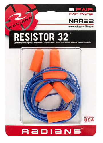 Radians Resistor 32 Foam Ear Plugs  <br>  Corded 3 pk.