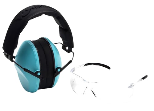 Pyramex VGCOMBO410 Low-Profile Combo Kit  Scratch Resistant Clear Lens & Frame with Rubber Temple Tips Powder Blue Low-Profile Earmuffs