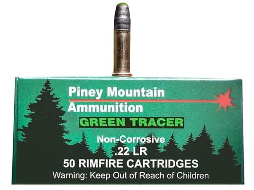 Piney Mountain Ammunition PMSN22LRG Green Tracer Non-Corrosive 22 LR 40 gr Lead Round Nose 50 Per Box/ 100 Case