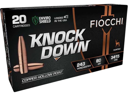 Fiocchi 243CHA Knock Down Enviro Shield 243 Win 80 gr Hollow Point 20 Per Box/ 10 Case