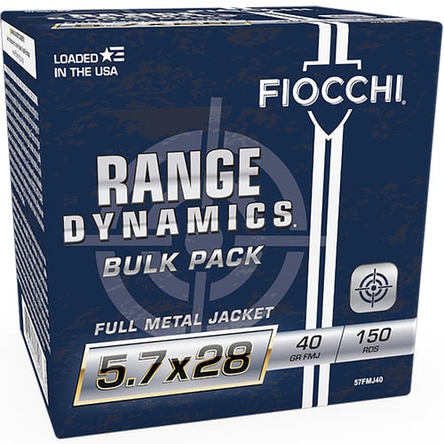Fiocchi Range Dynamics Handgun Ammunition 5.7x28 FN 41gr FMJ 1700 fps 150/ct
