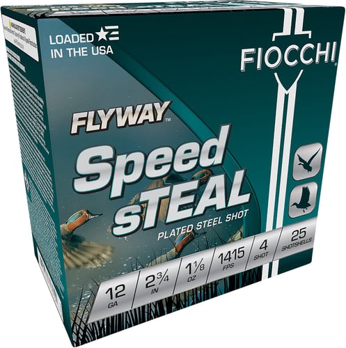 FIOCCHI FLYWAY STEEL 12GA 2.75 #4 1415FPS 1-1/8 25RD 10BX/CS