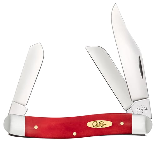 Case 10764 Dark Red Bone Stockman Folding Clip Point/Sheepsfoot/Spey Plain Mirror Polished Tru-Sharp SS Blade/ Smooth Dark Red/Pinched Bolsters Bone/SS Handle