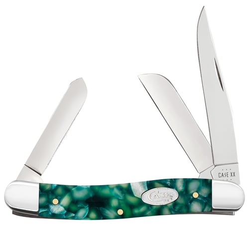 Case 71382 SparXX Stockman Medium Folding Clip Point/Sheepsfoot/Spey Plain Mirror Polished Tru-Sharp SS Blade/ Green Kirinite Handle