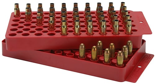 UNIV LOADING TRAY - REDUniversal Loading Tray - Red Two-sided - Accommodates rifle calibers from .17 to.48 Win.& WSM, WSSM, Rem Ultra Mag. & 500 S&W, pistol cartridges in 9mm, .38 and .45 calibersd .45 calibers