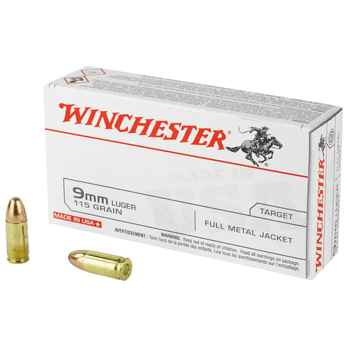 Winchester Ammo SG9W50 USA  9mm Luger 115 gr Full Metal Jacket (FMJ) 50 Per Box/ 20 Cs