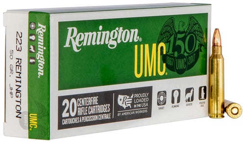 Remington Ammunition 23812 UMC  223 Rem 50 gr Jacket Hollow Point 20 Per Box/ 10 Cs