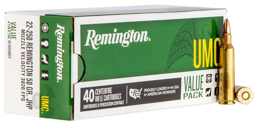 Remington Ammunition 23783 UMC Value Pack 22-250 Rem 50 gr Jacket Hollow Point 40 Per Box/ 10 Cs