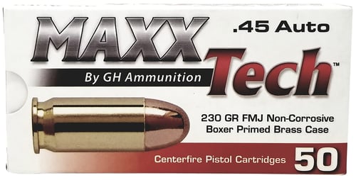 MaxxTech PTGB45B Brass Pistol  45 ACP 230 gr Full Metal Jacket 50 Per Box/ 10 Case