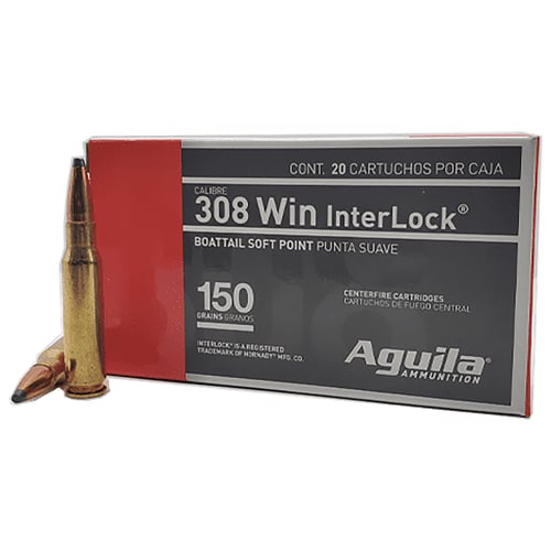 Aguila 8090AG   308 Win 150 gr InterLock Boat Tail Soft Point 20 Per Box/ 10 Case