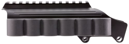 TACTICAL SHOTGUN RAIL MOUNT W/SIDESADDLEShotgun Rail Mount With Sidesaddle - Remington Billet aluminum construction, non-glare hard coat anodized - Straddles both sides of receiver for high rigidity - Raised Picatinny rail on top, retains use of standard bead sightsRaised Picatinny rail on top, retains use of standard bead sights