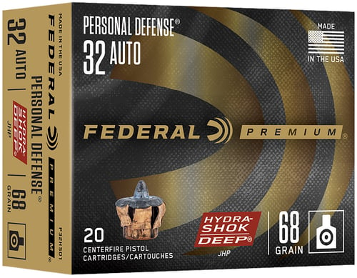 Federal P32HSD1   32 ACP 68 gr Hydra-Shok Jacketed Hollow Point 20 Per Box/ 10 Case