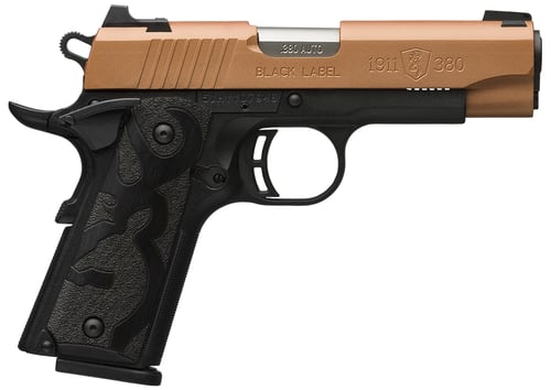 Browning 051993492 1911-380 Black Label Compact Frame 380 ACP 8+1 3.63