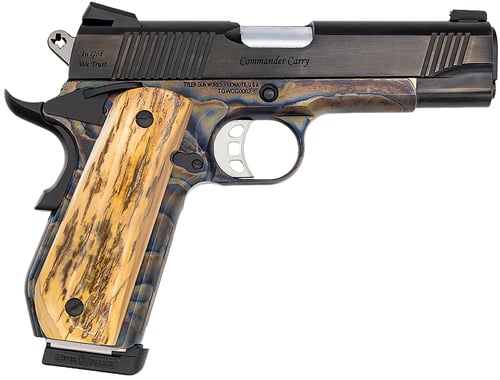 Tyler Gun Works TGWGVCC45M Custom 1911 Government 45 ACP 71 5 Inch Stainless Match Grade Barrel, Blued Serrated Steel Slide, Color Case Steel Frame w/Beavertail, Mammoth Ivory Grip | .45 ACP | 850023353290