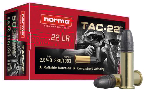 Norma Ammunition 2425092 Tac  22LR 40gr Lead Round Nose 50 Per Box/100 Case | 4000294250927
