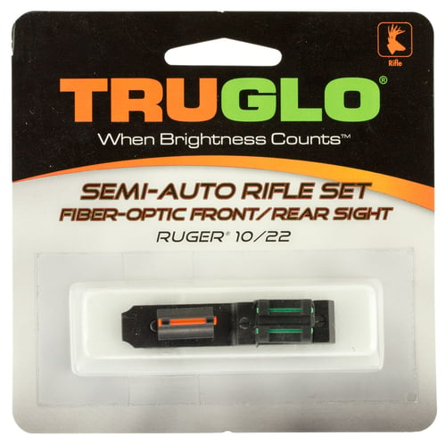 Truglo TG111W Rimfire Rifle Fiber Optic Set Ruger 10/22 Fiber Optic Red Front Green Rear Black