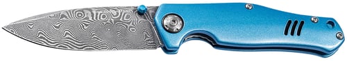 Boker 111101DAM   3.15 Inch Drop Point Damascus Blade Blue Aluminum Handle | 788857060773