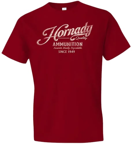 Hornady Gear 31873 Vintage Script  Red Cotton Semi-Fitted Large