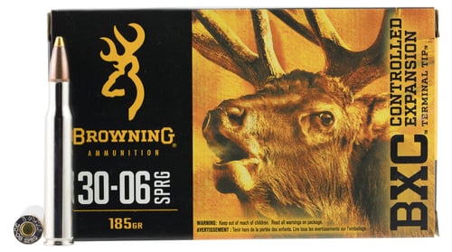 Browning Ammo B192230061 BXC Controlled Expansion 30-06 Springfield 185 GR Terminal Tip 20 Bx/ 10 Cs