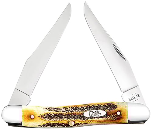 Case 65346 Muskrat  2.90 Inch Folding Clip Point Plain Polished TruSharp SS Blade, Burnt Dark Amber 6.5 BoneStag Handle | 021205653464