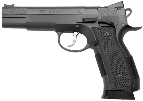 Cz Custom Shop 96333 A01SD  9mm Luger 191 5 Match Grade Bull Barrel, Black Optic Cut/Serrated Steel Slide, Black Polycoat Steel Frame w/Beavertail, Black G10 Grip, Short Dustcover | 9x19mm NATO | 198168479810