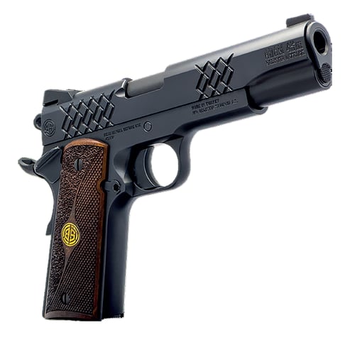 Dickinson LLC DKSN45BM 1911 Adam Full Size Frame 45 ACP 81 5 Inch Matte Black Button Rifled Barrel, Matte Black Serrated Aluminum Slide, Matte Black Steel Frame, Wood Grips | 646809582257