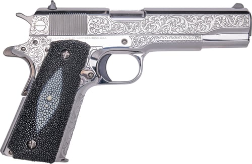 Cnc Firearms CNCTUX38 Colt 1911 Tuxedo 38 Super 91 5 Inch Stainless Steel Barrel, High Polished w/Black DLC Engraving Stainless Steel Serrated Slide  Frame, Stingray Grip | 199284293083