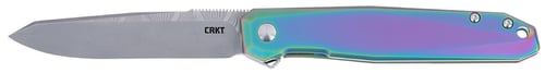 CRKT K231TDP Facet  3.37 Inch Folding Reverse Tanto Plain Acid Etch Damascus Blade, Iridescent TiCN Stainless Steel Handle | 794023002348