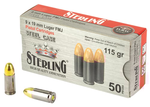 STERLING STEEL CASE 9MM 115 GR FMJ 50 RD BOX  30 BOXES/CASE