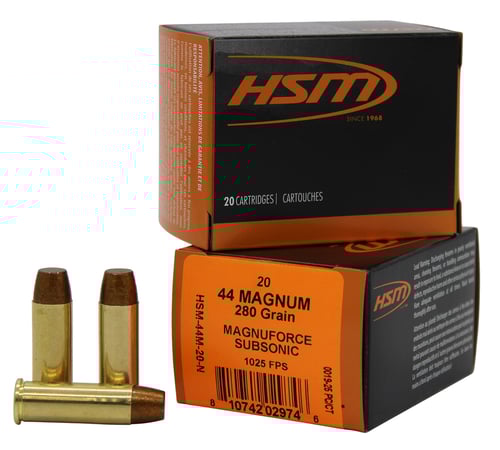 HSM SUBSONIC 44 REM MAG 280GR HARD CAST LEAD FN 20RD 20BX/CS